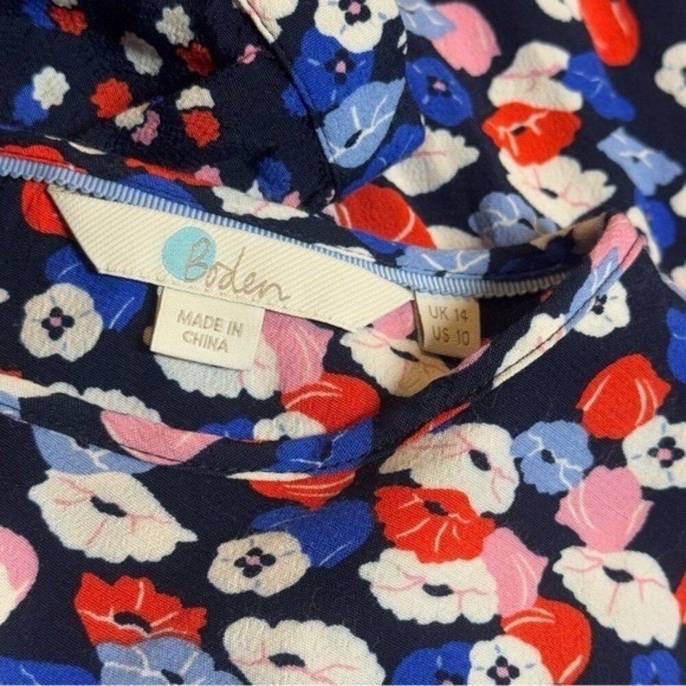 Boden Red White Pink and Blue Floral Babydoll Blouse Festival Party Bohemian 10 - Picture 7 of 10